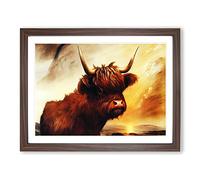 The Iconic Highland Cow Framed Print | A2 Walnut Framed Wall Art | Ready to Hang | Modern Animal Picture | Living Room Bedroom Lounge Office