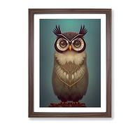 The Iconic Owl Framed Print | A2 Walnut Framed Wall Art | Ready to Hang | Modern Animal Picture | Living Room Bedroom Lounge Office