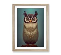 The Iconic Owl Framed Wall Art Print A2 Oak