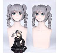 The Idol Master Cinderella Girls Kanzaki Ranko Cosplay Wig Gray Curly Synthetic Hair with Chip Ponytails Anime Costume Wigs