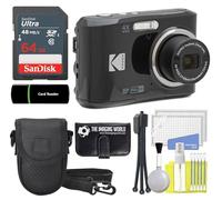 The Imaging World KODAK PIXPRO FZ45 16MP Digital Camera, 27mm Optical Zoom, Wide Angle, 1080P, 2.7" Full HD LCD Camera (Black) + 64GB Card & Reader + Case + Memory Wallet +
