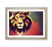The Impressive Abstract Lion Framed Wall Art Print A2 Oak