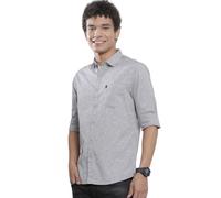 The Indian Garage Co Men Cotton Regular Fit Abstract Printed Full Sleeves Cutaway Collar Casual Shirt, Grey, M