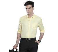 The Indian Garage Co Mens Cotton Slim Fit Solid Color Full Sleeve Cutaway Collar Formal Shirt, yellow, M