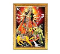 The India's Store Durga Maa God Photo With Golden Frames For Pooja Indian Worship Religious Ritual House Warming Wall Table Puja Room 11.8 X 15.7