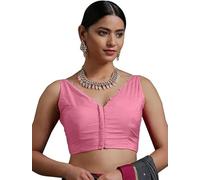 The India's Store Indian Bollywood Cotton Saree Blouses for Women Readymade Plain Choli Solid Top Sleeveless Pink