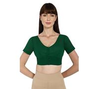 The India's Store Indian Bollywood Ethnic Wear Cotton Saree Blouse Women Readymad Plain Top V-Neck, Half Sleeve, Front Open Choli Dark Green