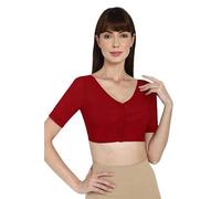 The India's Store Indian Bollywood Ethnic Wear Cotton Saree Blouse Women Readymad Plain Top V-Neck, Half Sleeve, Front Open Choli