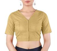 The India's Store Indian Bollywood Saree Cotton Blouse for Women Readymad Choli Plain Top V-Neck, Half Sleeve, Front Open Beige
