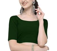 The India's Store Indian Ethnic Tunic Top Cotton Bollywood Saree Blouse for Women Choli Back Open Half Sleeve Dark Green