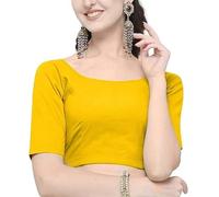 The India's Store Indian Ethnic Tunic Top Cotton Bollywood Saree Blouse for Women Choli Back Open Half Sleeve Yellow
