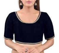 The India's Store Indian Stylist Dupion Silk Blouse for Women Stitched, Readymade Blouse/Top Round Neck, Half Sleeve with Stitched Lace