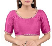 The India's Store Indian Stylist Dupion Silk Blouse for Women Stitched, Readymade Blouse/Top Round Neck, Half Sleeve with Stitched Lace
