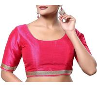 The India's Store Indian Women's Silk Stitched Half Sleeve Saree Blouse Top Dupion Readymade Ethnic Tunic Sari Choli Round Neck Magenta