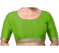 The India's Store Indian Women's Silk Stitched Half Sleeve Saree Blouse Top Dupion Readymade Ethnic Tunic Sari Choli Round Neck Green