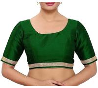 The India's Store Indian Women's Silk Stitched Half Sleeve Saree Blouse Top Dupion Readymade Ethnic Tunic Sari Choli Round Neck Dark Green