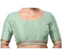 The India's Store Indian Women's Silk Stitched Half Sleeve Saree Blouse Top Dupion Readymade Ethnic Tunic Sari Choli Round Neck Mint Green