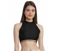 The India's Store Indian Women's Silk Stitched Sleeveless Blouse Crop Top Dupion Readymade Ethnic Tunic Choli Halter Neck Black 36"