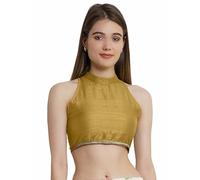 The India's Store Indian Women's Silk Stitched Sleeveless Blouse Crop Top Dupion Readymade Ethnic Tunic Choli Halter Neck Beige 38"