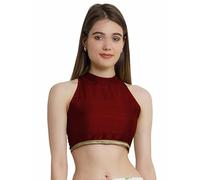 The India's Store Indian Women's Silk Stitched Sleeveless Blouse Crop Top Dupion Readymade Ethnic Tunic Choli Halter Neck Maroon 34"