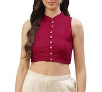 The India's Store Indian Women's Stylist Cotton Blouse for Women Stitched Bollywood Saree Blouse Top Collar Wear Sleeveless Front Open Sari Choli Magenta