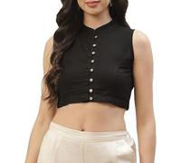 The India's Store Indian Women's Stylist Cotton Blouse for Women Stitched Bollywood Saree Blouse Top Collar Wear Sleeveless Front Open Sari Choli Black
