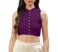 The India's Store Indian Women's Stylist Cotton Blouse for Women Stitched Bollywood Saree Blouse Top Collar Wear Sleeveless Front Open Sari Choli Plum
