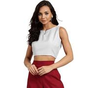 The India's Store Saree Blouse for Women Cotton Crop Top Readymade Boat Neck Sleeveless Side Zipper Tee Tank White