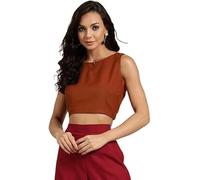 The India's Store Saree Blouse for Women Cotton Crop Top Readymade Boat Neck Sleeveless Side Zipper Tee Tank Rust