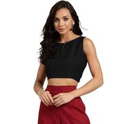 The India's Store Saree Blouse for Women Cotton Crop Top Readymade Boat Neck Sleeveless Side Zipper Tee Tank Black