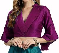 The India's Store Stitched Saree Blouse for Women Indian Dupion Silk Top Readymade Bollywood Sari Choli Collar Neck, Half Sleeve, Side Open with Zipper Purple