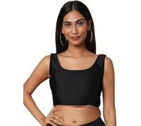 The India's Store Women Dupion Silk Saree Blouse Bollywood Choli Sleeveless Back Open Readymade Stitched Top Black