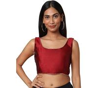 The India's Store Women Dupion Silk Saree Blouse Bollywood Choli Sleeveless Back Open Readymade Stitched Top Maroon