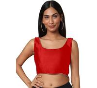 The India's Store Women Dupion Silk Saree Blouse Bollywood Choli Sleeveless Back Open Readymade Stitched Top Red
