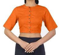 The India's Store Women's Stitched Saree Blouse for Women Indian Ethnic Tunic Cotton Top Readymade Bollywood Choli Half Sleeve Orange