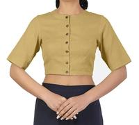 The India's Store Women's Stitched Saree Blouse for Women Indian Ethnic Tunic Cotton Top Readymade Bollywood Choli Half Sleeve Beige
