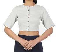 The India's Store Women's Stitched Saree Blouse for Women Indian Ethnic Tunic Cotton Top Readymade Bollywood Choli Half Sleeve White
