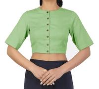 The India's Store Women's Stitched Saree Blouse for Women Indian Ethnic Tunic Cotton Top Readymade Bollywood Choli Half Sleeve Mint Green