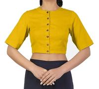 The India's Store Women's Stitched Saree Blouse for Women Indian Ethnic Tunic Cotton Top Readymade Bollywood Choli Half Sleeve Yellow