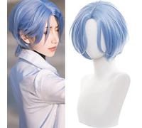 the Infinity Cosplay wig Anime Costume Merch with Sky Bule and Central Parting Wigs for Men Halloween Family Party