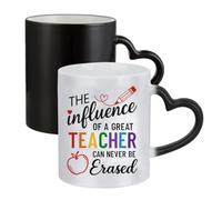The Influence of a Great Teacher Can Never Be Erased, Inspirational Gift, Ceramic Heart Handle Mug,Colour Changing Magic Mug.