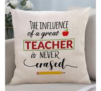 The Influence of A Great Teacher Is Never Erased Funny Teacher Throw Pillow Cover Pillow Case Cushion Cover Pillow Case Quote Decortaive Pillowcase with Zipper Home Decor for Sofa Living Room Bedroom