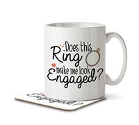 The Inky Penguin - Does This Ring Make Me Look Engaged? - Fiancé Mug and Coaster, Ceramic, 11fl. oz.
