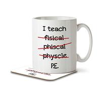 The Inky Penguin - I Teach PE Funny Misspelled - Teacher Mug and Coaster, Ceramic, 11fl. oz.