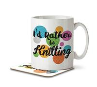 The Inky Penguin - I'd Rather Be Knitting - Mug and Coaster, Ceramic, 11fl. oz.
