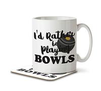 The Inky Penguin - I'd Rather Be Playing Bowls - Mug and Coaster, Ceramic, 11fl. oz.