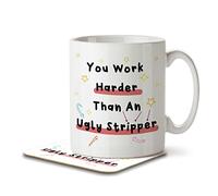 The Inky Penguin - Work Harder Than Ugly Stripper - Funny Colleague Mug and Coaster, Ceramic, 11fl. oz.