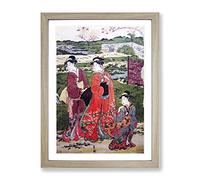 The Inner Cherry Blossom Garden By Utagawa Toyokuni Asian Japanese Framed Wall Art Print, Ready to Hang Picture for Living Room Bedroom Home Office Décor, Oak A2 (64 x 46 cm)
