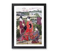 The Inner Cherry Blossom Garden By Utagawa Toyokuni Asian Japanese Framed Wall Art Print, Ready to Hang Picture for Living Room Bedroom Home Office Décor, Black A4 (34 x 25 cm)