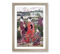 The Inner Cherry Blossom Garden by Utagawa Toyokuni Framed Print | A2 Oak Framed Wall Art | Ready to Hang | Modern Floral Picture | Living Room Bedroom Lounge Office
